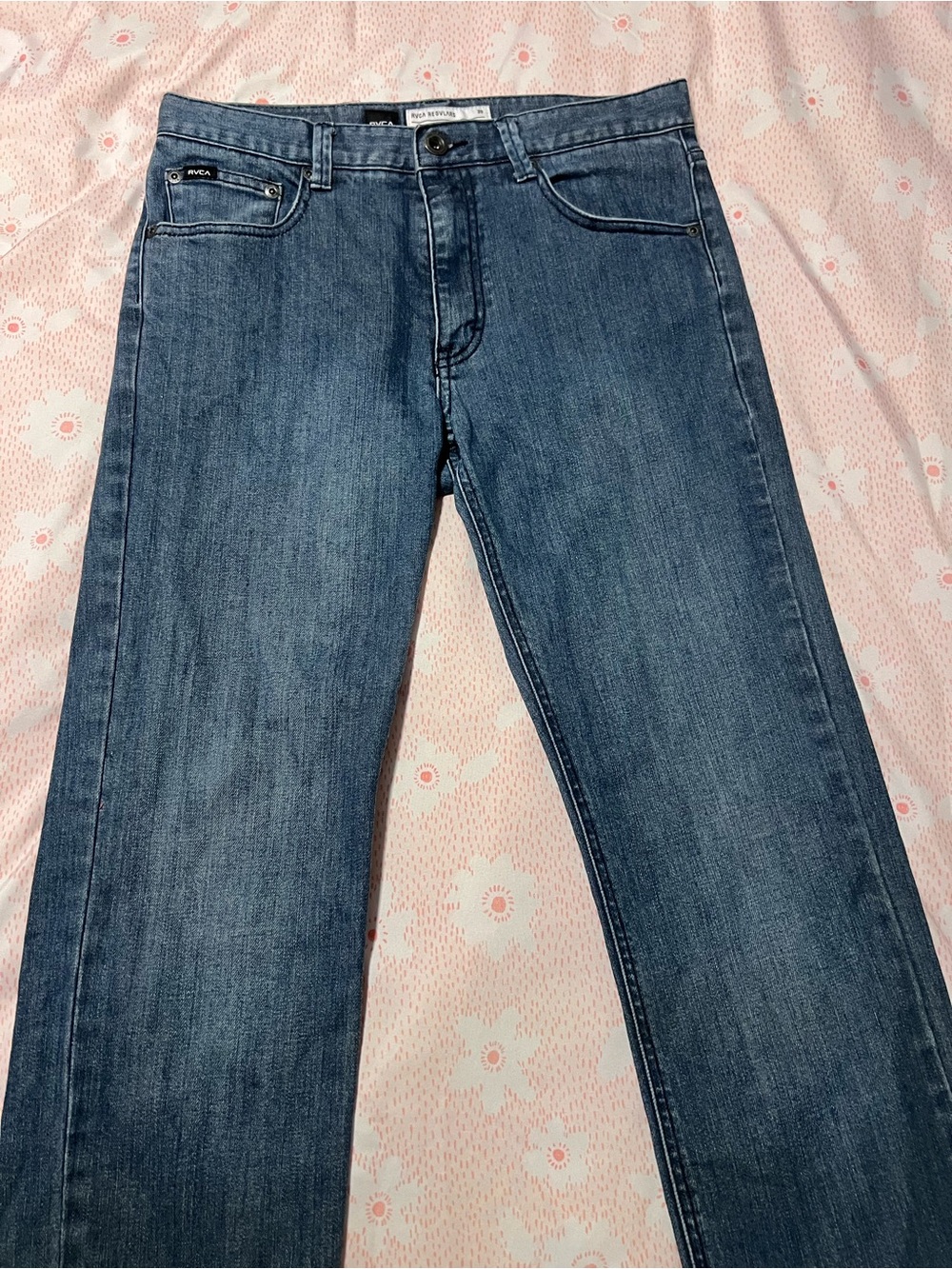 RVCA Regulars Men’s Straight Jeans in Mid Blue Wash 30